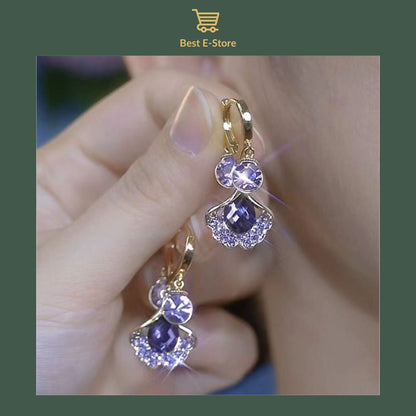 Purple Elegance: Geometric Leaf Earrings for Women 🌟