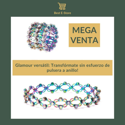 🎁 El regalo perfecto: Anillo brazalete convertible circonitas brillantes Glamour 💎