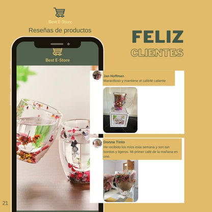 🌼Floral Fusion: Vasos Vidrio Doble Pared