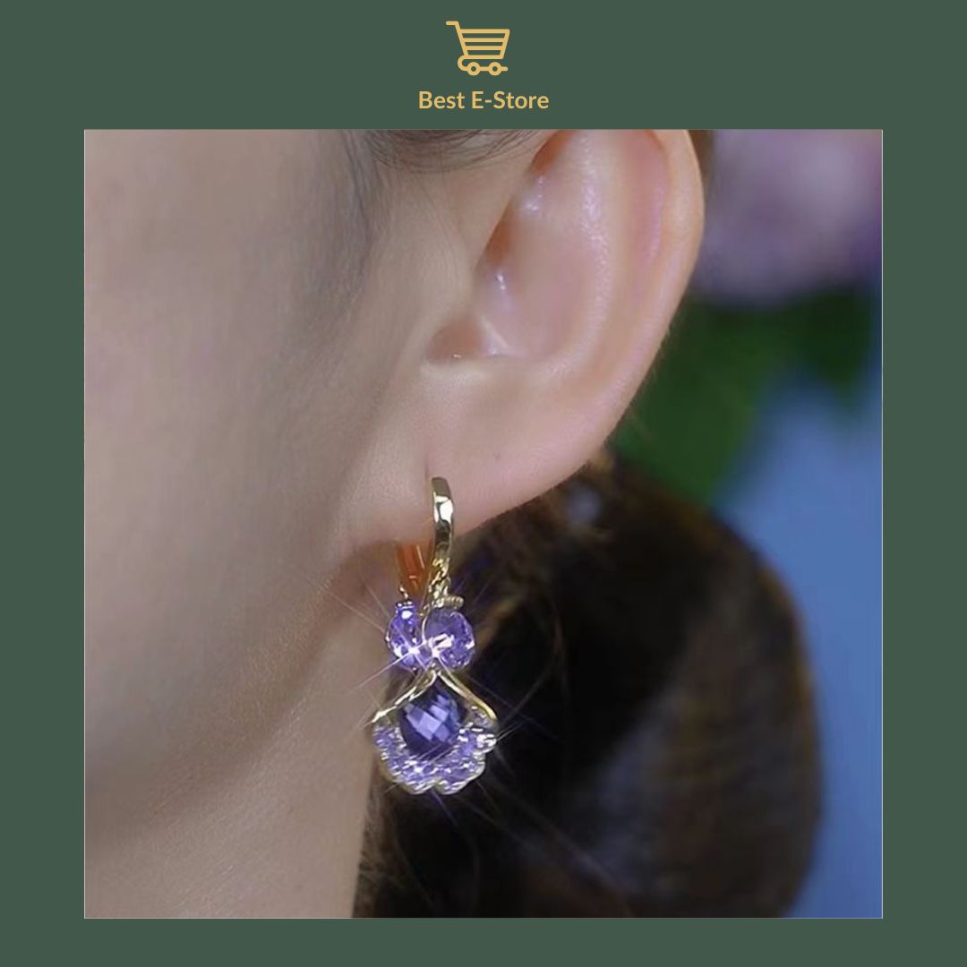 Purple Elegance: Geometric Leaf Earrings for Women 🌟