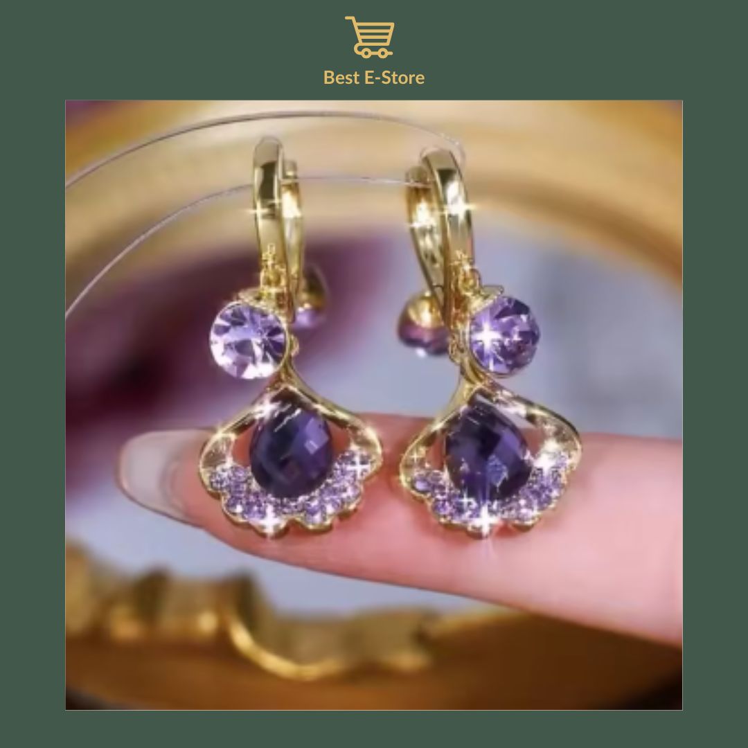 Purple Elegance: Geometric Leaf Earrings for Women 🌟