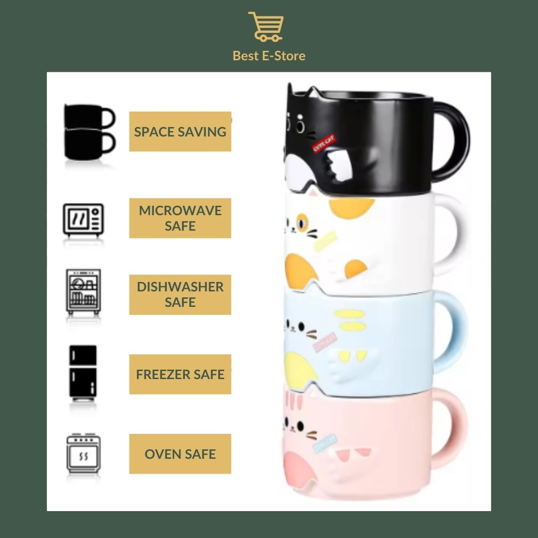 🎁 Perfect Cat Lover’s Gift: Stackable Mugs for Home & Office 🐈☕