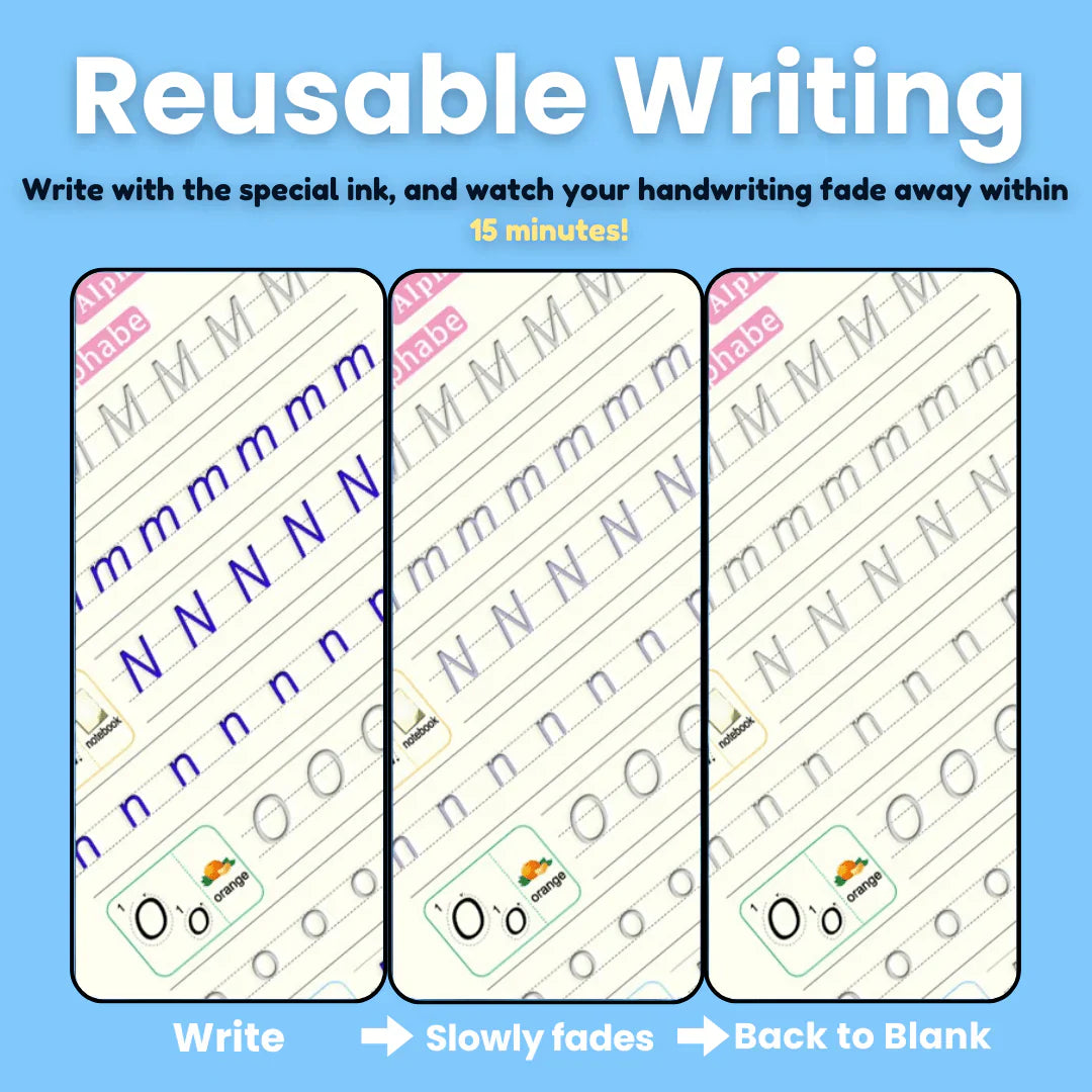 Magic Writing Book- Reusable Handwriting Practice with Disappearing Ink 4pc Set